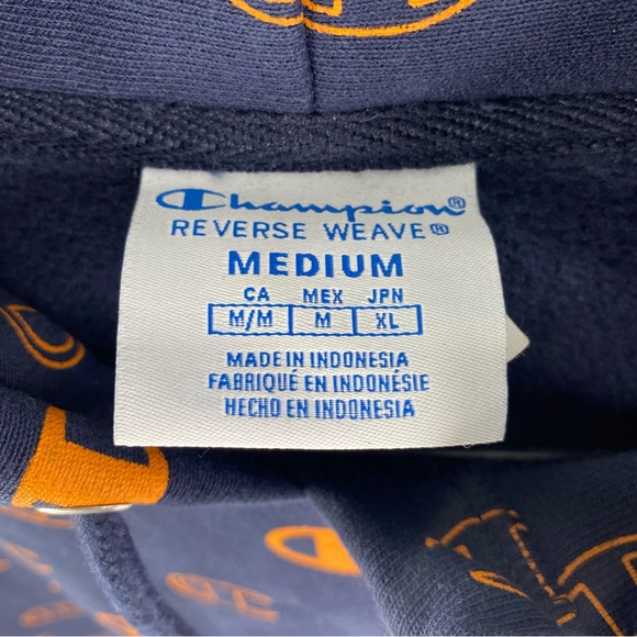Champion Sweatshirt Adult Medium Blue Orange Reverse Weave Logo Hoodie Men’s - Picture 4 of 6
